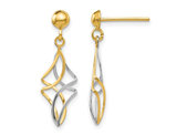 10K Yellow and White Gold Polished Dangle Twist Earrings